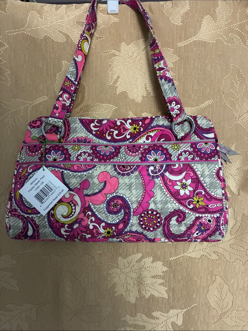 Vera Bradley Pink Paisley Quilted Shoulder Bag with Yellow Accents